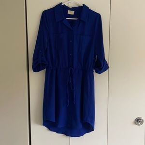 Royal Blue Flowy Front Tie Casual Dress